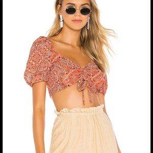 Resa - XS floral crop top - short sleeve - cinched back